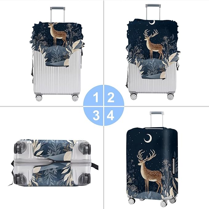 Deer Luggage Cover – Elegant Night Forest Suitcase Cover Protector, Stretchable Waterproof Travel Luggage Sleeve,XL