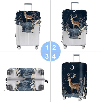 Deer Luggage Cover – Elegant Night Forest Suitcase Cover Protector, Stretchable Waterproof Travel Luggage Sleeve,XL