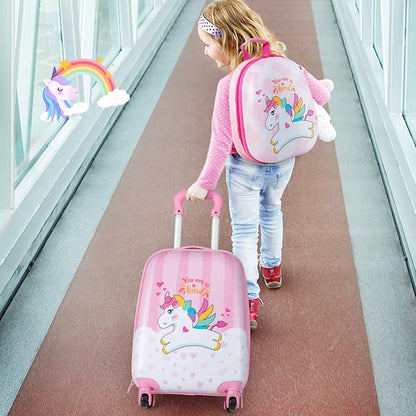 KOTEK Kids Carry On Luggage Set, 16" Hardside Rolling Suitcase with Spinner Wheels, Travel Rolling Luggage for Boys Girls (Lovely Horse)