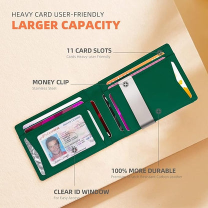 RUNBOX Slim Wallets for Men - Leather Money Clip Mens Wallet - RFID Blocking Front Pocket Bifold Wallet - Thin Credit Card Holder with Gift Box
