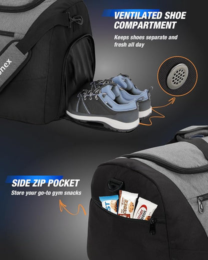 Gonex Gym Duffel Bag with Shoe Compartment Wet Pocket, Large Capacity Sports Duffle Bag for Men Women, Workout & Travel Bag with Multiple Pockets, Black/Gray, Large (100L)