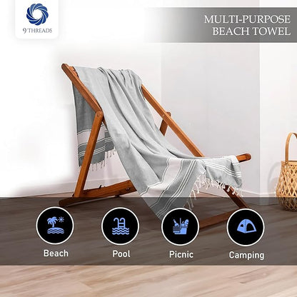 Cotton Turkish Beach Towel Towels Oversized 36"x72" Pool Absorbent Extra Large Quick Dry Sand Travel Towel (Light Grey, 2 Pack)