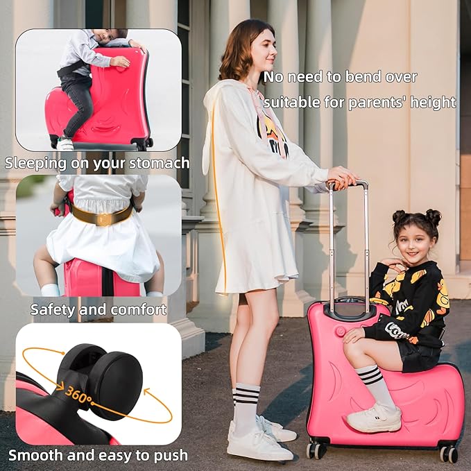 N-A Kids Ride On Suitcase with Wheels, Scooter Luggage for Toddlers Travel, Durable Children's Suitcase for Boys & Girls Ages 2-18 Years