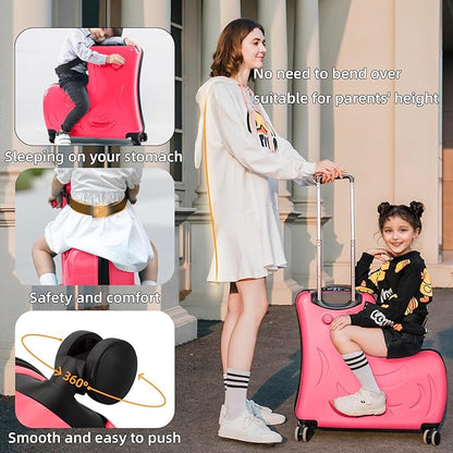 N-A Kids Ride On Suitcase with Wheels, Scooter Luggage for Toddlers Travel, Durable Children's Suitcase for Boys & Girls Ages 2-18 Years