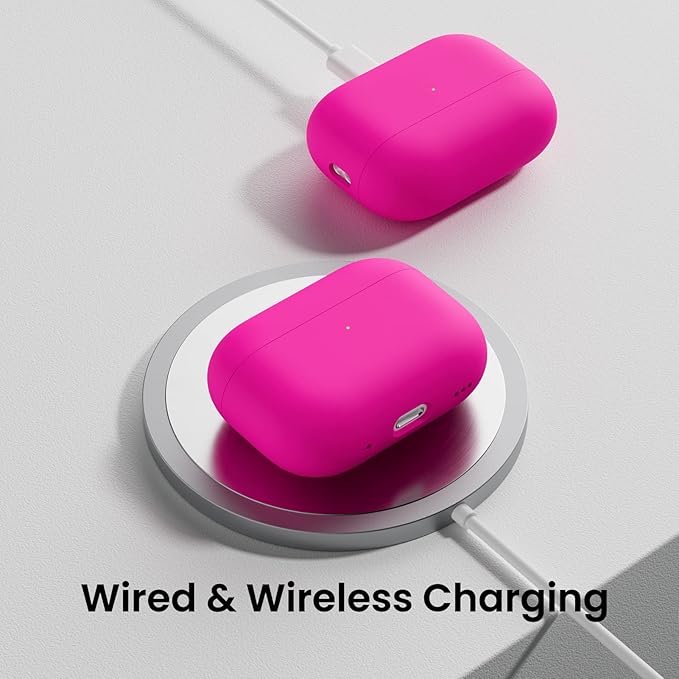 ORNARTO Compatible with AirPods Pro 2 Case 2022, Full Protective Hybrid Silicone for AirPods Pro 2nd Generation Case, Front LED Visible Skin Cover-Hot Pink