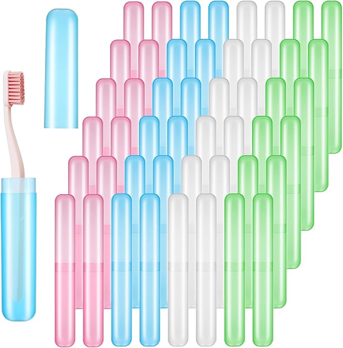 48PCS Toothbrush Holders Bulk, Portable Plastic Dust-Proof Breathable Toothbrush Holder, Travel Tooth Brush Case, 4 Colors, for Travel, Camping, Home, Business