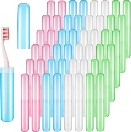 48PCS Toothbrush Holders Bulk, Portable Plastic Dust-Proof Breathable Toothbrush Holder, Travel Tooth Brush Case, 4 Colors, for Travel, Camping, Home, Business