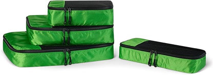 Amazon Essentials 4-Piece Packing Cubes Travel Accessories Set, Luggage Organizer with Double Zipper, Mesh Top, 100% Polyester, Small/Medium/Large/Slim, Green (Previously Amazon Basics)