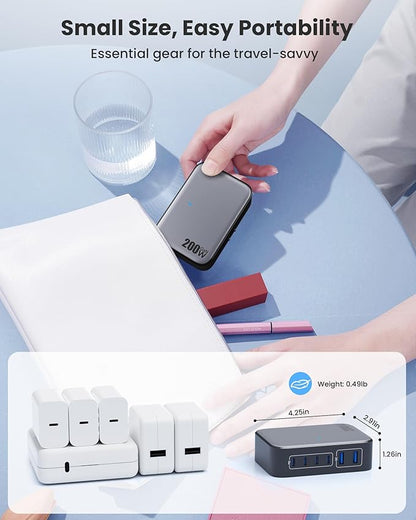 USB C Charger 200W USB Charging Block,6 Ports GaN IV Foldable Wall Charger Outlet Plug,QC4.0 Fast Charging Station Hub,PD 65W Laptop Adapter for MacBook Pro/Air,Dell,iPhone 16/15,Galaxy,Steam Deck