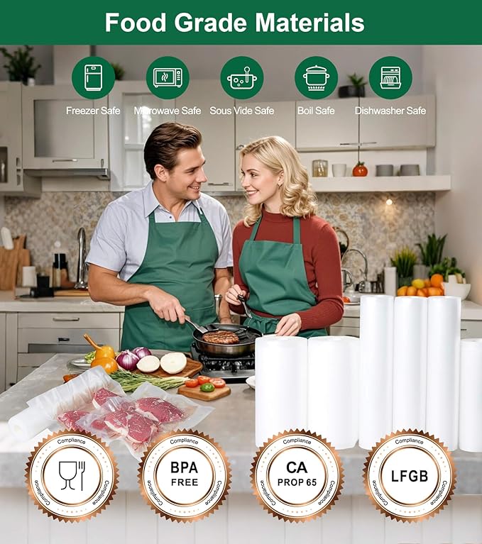 Vacuum Sealer Bags for Food, BPA-free Heavy Duty Vacuum Sealer Bags Rolls 11 Inch 16 Feet 3-pack, Ideal for Custom Fit Food Saver, Seal a Meal, or Sous Vide