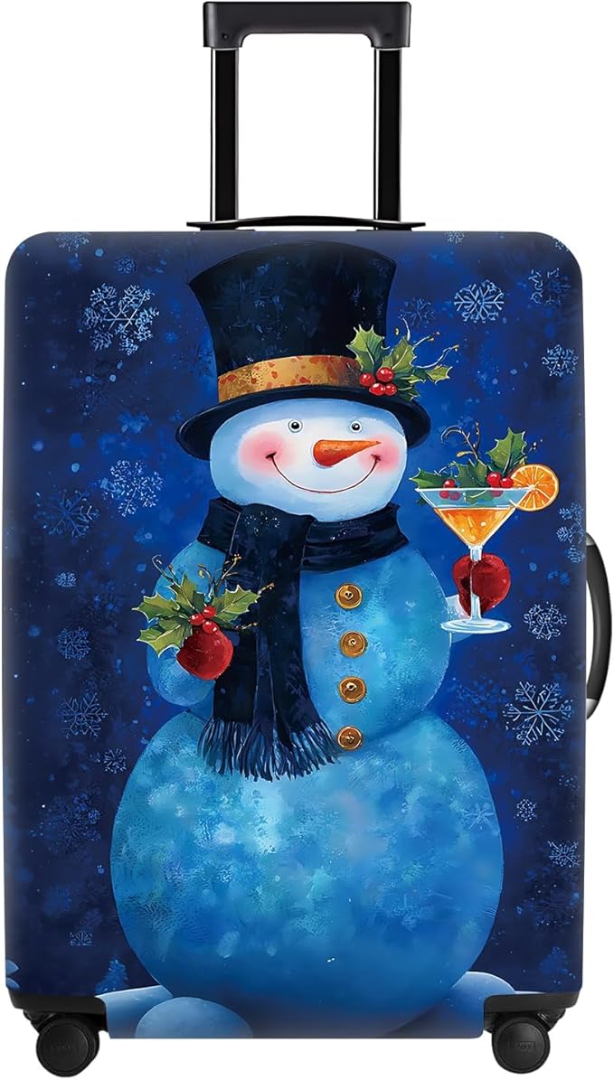Blue Snowman Luggage Cover, Washable Christmas Suitcase Cover, Travel Suitcase Protector Anti-scratch Bag Cover Holiday Travel Christmas Gift,M