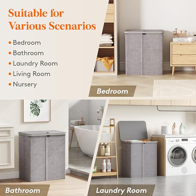 Lifewit 145L Laundry Basket with Lid, Large Laundry Hamper with Plastic Handles and Removable Bag, Foldable Tall Dirty Clothes Hampers for Laundry for Laundry Room, Bedroom, Bathroom, Dorm, Light Gray