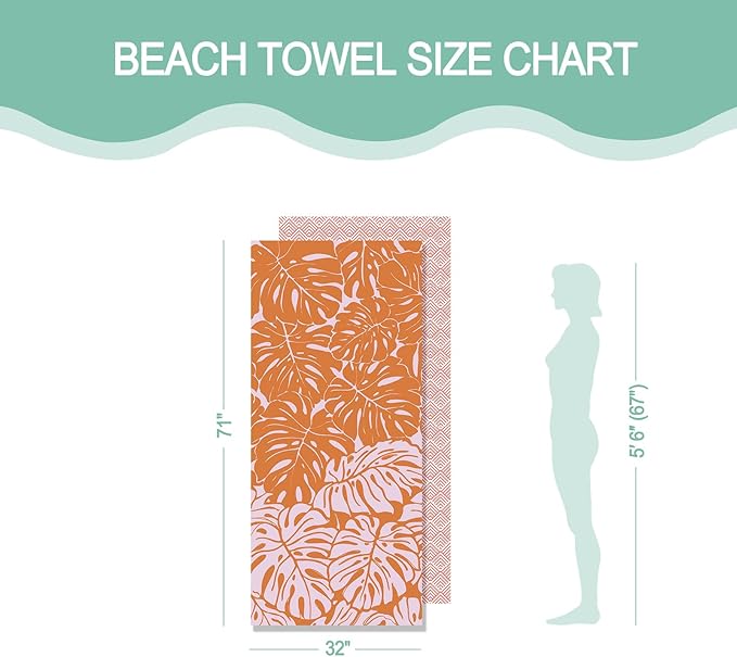Eunzel Microfiber Beach Towel, Quick Dry Travel Towel Large Sand Free Towel for Beach, Camping, Swim Pool, Gym, Sports& Yoga 71"x32", Palm Orange