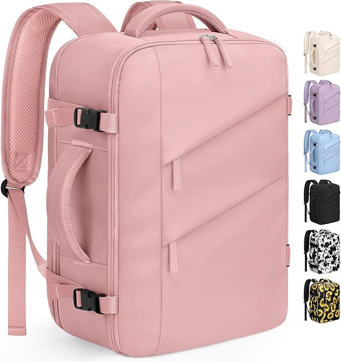 Capolo Travel Backpack for Women Men Waterproof Laptop Backpack Flight Approved Carry On Backpack Overnight Weekender Bag College Bookbag for Business, Work, Traveling Fits 15.6 '' Laptop,Pink