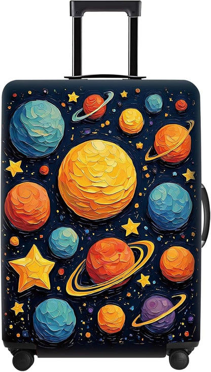 Space-Themed Luggage Cover – Durable Elastic Travel Suitcase Protector with Wheel Access, Fits Most Carry-On and Checked Bags,XL