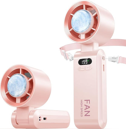 Handheld Portable Turbo Fan with Ice Cooler, Speed (1-199) 5500mAh Rechargeable Personal Fan,[20H Cooling Time] Mini Yet Powerful [20000 RPM] Small Pocket Fans for Travel/Outdoor/Home/Office, Pink