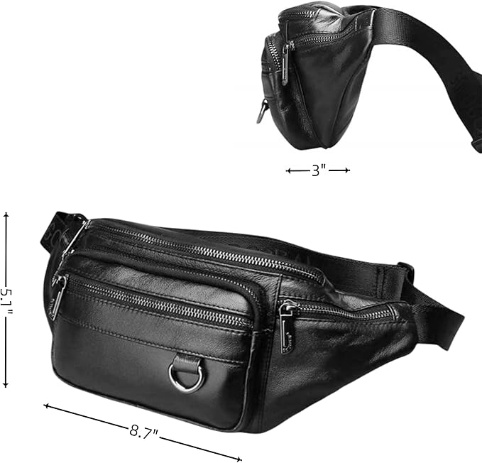 Leather Fanny Pack Mens Genuine Leather Waist Bag Sport Travel Hiking