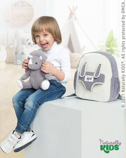 Naturally KIDS Grey Dinosaur Backpack for Boys 4-5, Triceratops Dinosaur Gifts for 4-5 Year Old Boys, Girls, Toddler Backpack