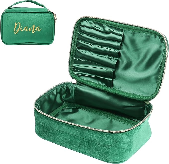 Personalized Name Makeup Bags - Monogrammed Gift for Women Girls Cosmetic Bag with Zipper Gift Ideal for Teen Girls Women Birthday Friend Mom (Green)