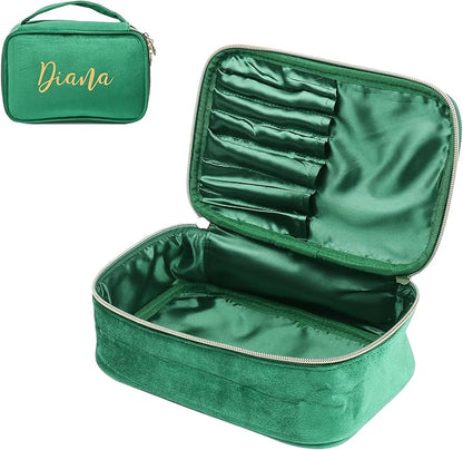 Personalized Name Makeup Bags - Monogrammed Gift for Women Girls Cosmetic Bag with Zipper Gift Ideal for Teen Girls Women Birthday Friend Mom (Green)