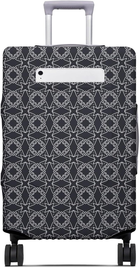 Black Sanskrit Travel Luggage Cover, Travel-Themed Suitcase Protector Stretchable, Washable Travel Suitcase Cover (M for 22-24 Inch Luggage)