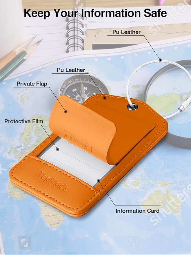 TopMade Smart Luggage Tag with Find My, Premium Leather Luggage Tags for Suitcase, Travel Bags, Backpacks, Anti-Lost Suitcase Tag Tracker for Travel with Privacy Name Card, Rechargeable
