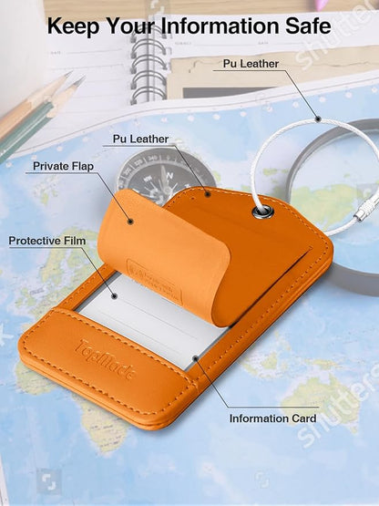 TopMade Smart Luggage Tag with Find My, Premium Leather Luggage Tags for Suitcase, Travel Bags, Backpacks, Anti-Lost Suitcase Tag Tracker for Travel with Privacy Name Card, Rechargeable