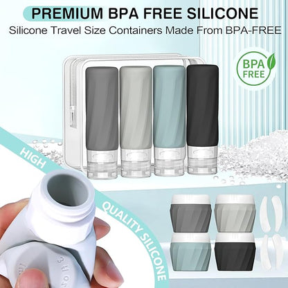 14pack Travel Bottles for Toiletries, TSA Approved Travel Size Toiletries Containers Set, Premium Silicone Leak Proof Refillable Squeezable & Creams jars Accessories Kit W/Clear Bag (Gray)
