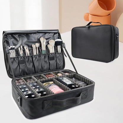 Travel Makeup Bag Makeup Cosmetic Train Case Organizer Portable Storage Bag with Adjustable Dividers for Cosmetics Makeup Brushes Toiletry Jewelry Black Medium