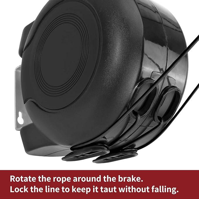 Retractable Clothesline 2x49 Feet Outdoor Indoor, Dual Heavy Duty Clotheslines for Laundry Drying, Wall-Mounted Portable Easy Installation Washing Lines Rope (Black-98FT)