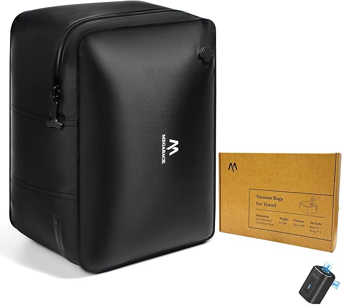 Travel Vacuum Bags for Luggage with Pump, Reusable Vacuum Seal Bags for Clothing, IP68 Waterproof, Top-open Design, Fits 20/24/28 Inch Suitcase (1PC+Pump, 43L)