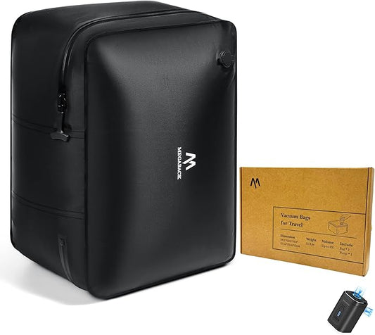 Travel Vacuum Bags for Luggage with Pump, Reusable Vacuum Seal Bags for Clothing, IP68 Waterproof, Top-open Design, Fits 20/24/28 Inch Suitcase (1PC+Pump, 43L)