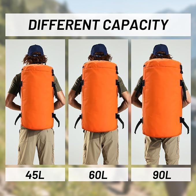 MIER Large Duffle Backpack Sports Gym Bag with Shoe Compartment, Heavy Duty and Water Resistant, Orange, 60L