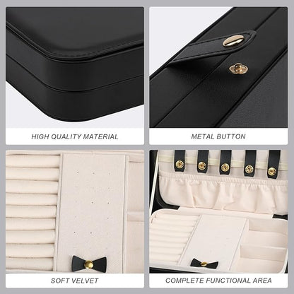 Small Jewelry Box, Travel Jewelry Case Portable Jewelry Boxes for Women, 2-Layer Mini Jewelry Travel Organizer, Gift for Women Girls,Black D