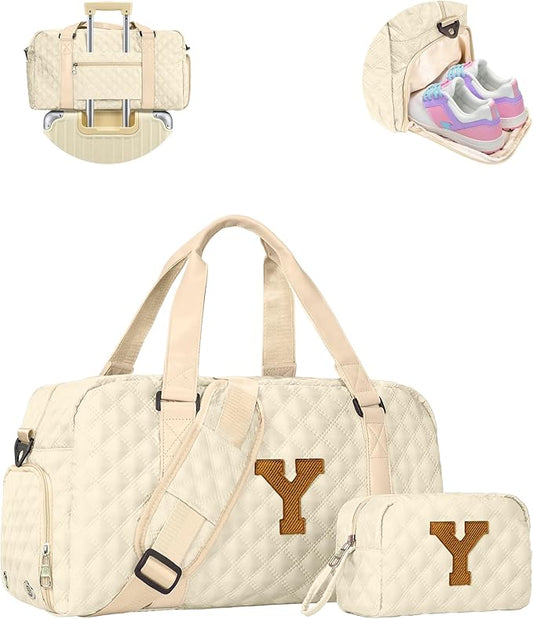 Initial Duffle Bag Women Girls Gift: Personalized Travel Gym bags, Dance Cheer bag Sports for Girl, Kid Gymnastics Bags, Birthday Gifts for Women Girls Kids Teens Mom Teacher