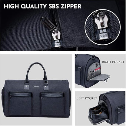 Modoker Convertible Garment Bag with Toiletry Bag, Carry On Garment Duffel Bag for Men Women Travel, Multi-Function Suit Bag 2 in 1 Hanging Suitcase, Black