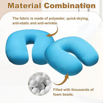 HARFINGTON 2pcs Travel Pillow Airplane Neck Pillow U-Shaped Filled with Foam Beads Stuffable Classic for Sleeping Neck Chin Lumbar Support, Light Blue