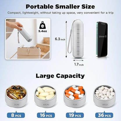 Zannaki Metal Moisture Proof Weekly Pill Organizer, Stackable Aluminum Alloy BPA Free Travel Hiking 7 Day Pill Box Case Waterproof and Large Compartment to Hold Pills, Vitamins, Fish Oil, Supplements
