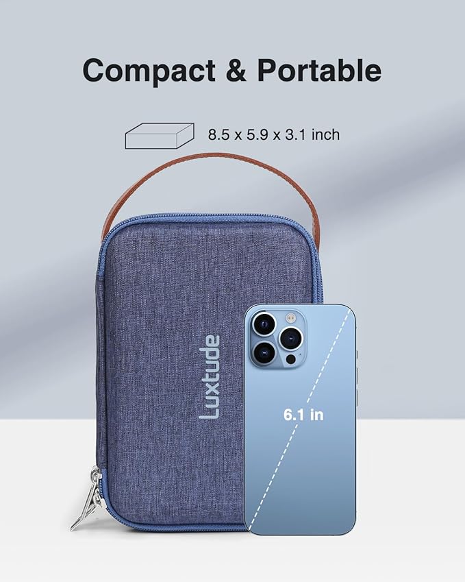 Luxtude Electronic Organizer Travel Case, Double Layer Tech Organizer, Hard Charger Bag, Tech Bag, Travel Essentials for Charger/Mouse/Cash/Card, Blue