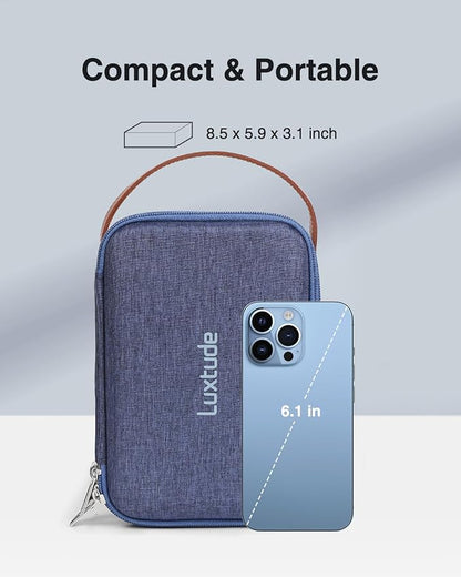 Luxtude Electronic Organizer Travel Case, Double Layer Tech Organizer, Hard Charger Bag, Tech Bag, Travel Essentials for Charger/Mouse/Cash/Card, Blue