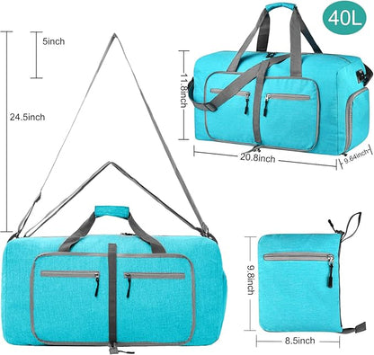 Dimayar 40L Travel Duffle Bag for Men Women - Foldable Duffel Bag with Shoes Compartment - Overnight Bags Waterproof & Tear Resistant(Mint Green)