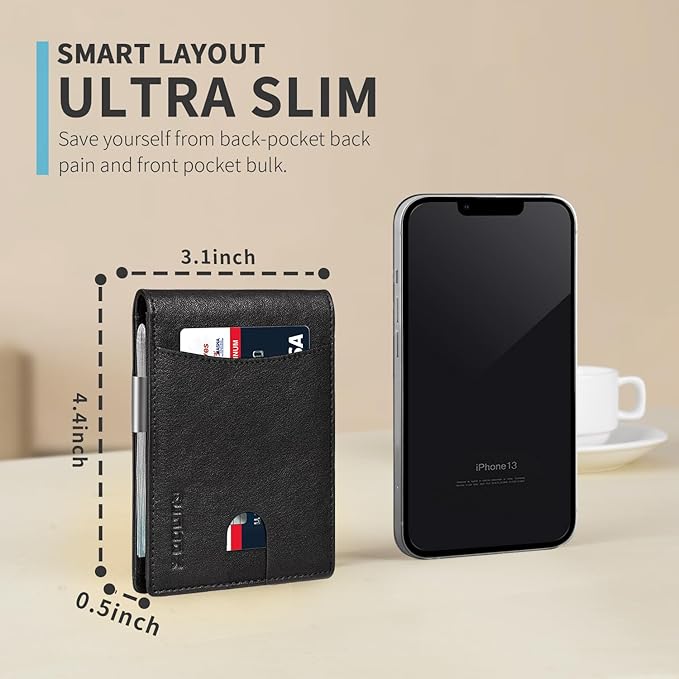 RUNBOX Money Clip Slim Wallets for Men RFID Blocking 11 Card Holder Minimalist Small Leather Bifold Men's Front Pocket Wallet Gift Box