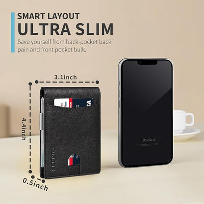 RUNBOX Money Clip Slim Wallets for Men RFID Blocking 11 Card Holder Minimalist Small Leather Bifold Men's Front Pocket Wallet Gift Box