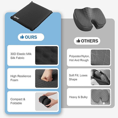 Larger Self-Inflating Airplane Seat Cushion for Long Flights – Portable Travel Cushion Airplane Seat - Memory Foam Travel Seat Cushion Providing Pressure Relief (Black)