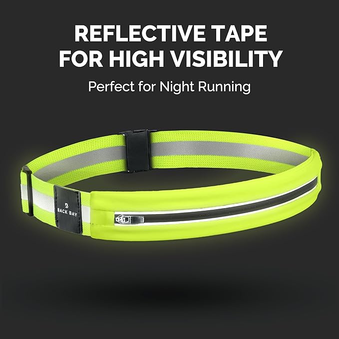 Back Bay Reflective Running Belt for Women & Men [Fits ALL Phones], Runners Fanny Pack, Money Belt, Reflective Running Gear, Waist Bag Workout Gear, iPhone Runner's Phone Holder Waist Pack