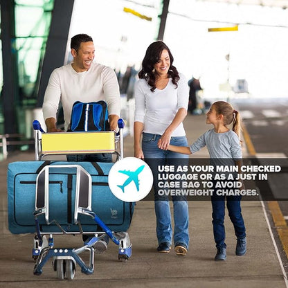 Bago Foldable Duffel Bags for Traveling Women & Men - 60L Medium Packable Duffle Bag for Travel with Shoe Compartment - Water Repellant, Heavy Duty, Lightweight Folding & Collapsible (SnowBlue)