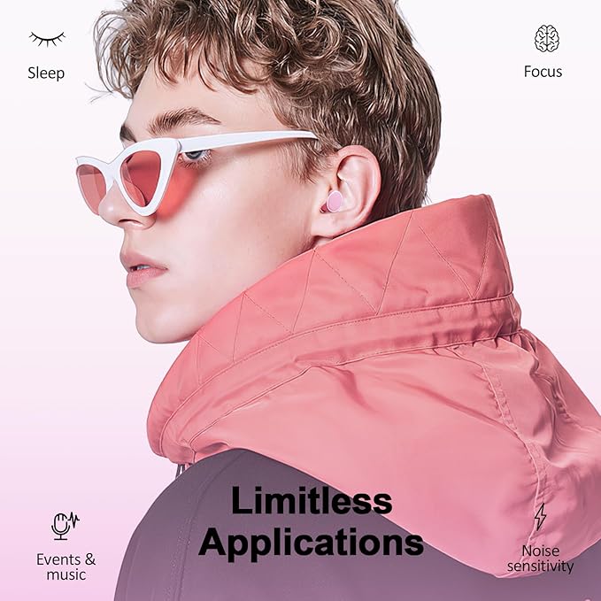 Ear Plugs for Sleeping Noise Cancelling, 45dB Noise Reduction Earplugs for Sleep, Concert, Snoring, Parenting & Noise Sensitivity Relief, Hearing Protection Reusable Earplugs with 8 Soft Tips Pink