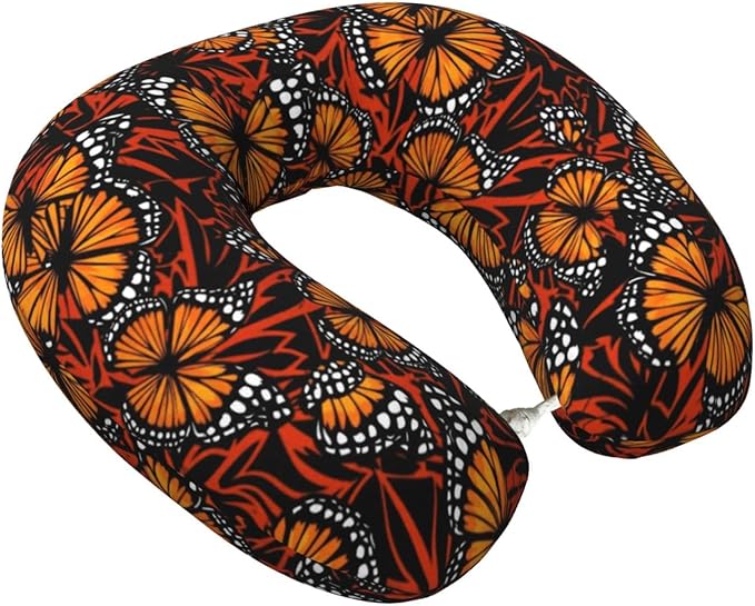 Travel Pillow for Boys and Girls, Comfortable Neck Chin Head Support Cushion Orange Monarch Butterflies, Comfortable for Airplanes Car Sleeping Rest
