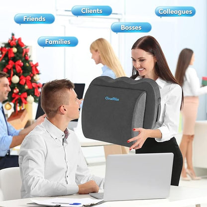 CloudBliss Seat Cushion,Office Chair Cushions,Car Seat Cushion,Lumbar Support Pillow for Office Chair,Back Support Memory Foam Pillow Coccyx Cushion for Tailbone Pain,Sciatica & Back Pain Relief -Grey