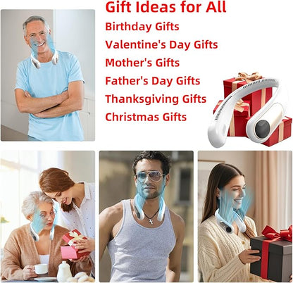 Portable Neck Fan,Personal Wearable Bladeless Fan,LED Display,4-Speeds,6000mAh USB Rechargeable,360° Strong Cooling Wind,Hands Free,Long Lasting,Birthday Gifts for Men Women Dad Mom (White)